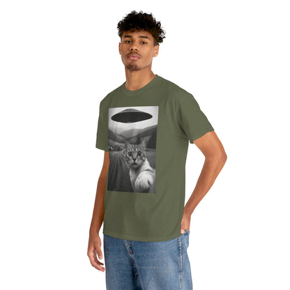 UFO Cat Tee, Alien Kitty Shirt, Space Cat Tshirt, Extraterrestrial Feline Top, Funny Cat Lover Gift