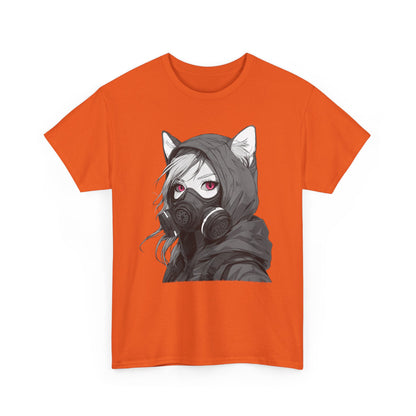 Futuristisches Anime Girl mit Gasmaske T-Shirt / Schwarzes Unisex Streetwear Shirt, Katzengirl Design, Geschenk für Anime- und Sci-Fi-Fans