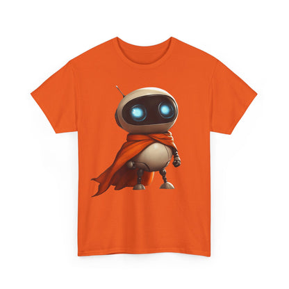 Süßer Roboter T-Shirt mit Umhang / Sci-Fi Cartoon Roboter Grafik Tee / Lustiges Unisex Shirt für Tech-Liebhaber