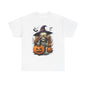 Halloween Pumpkin Skeleton Witch Tee, Spooky Unisex T-Shirt, Fall Season Shirt, Jack-O-Lantern Costume Top, Autumn Witch Theme Apparel