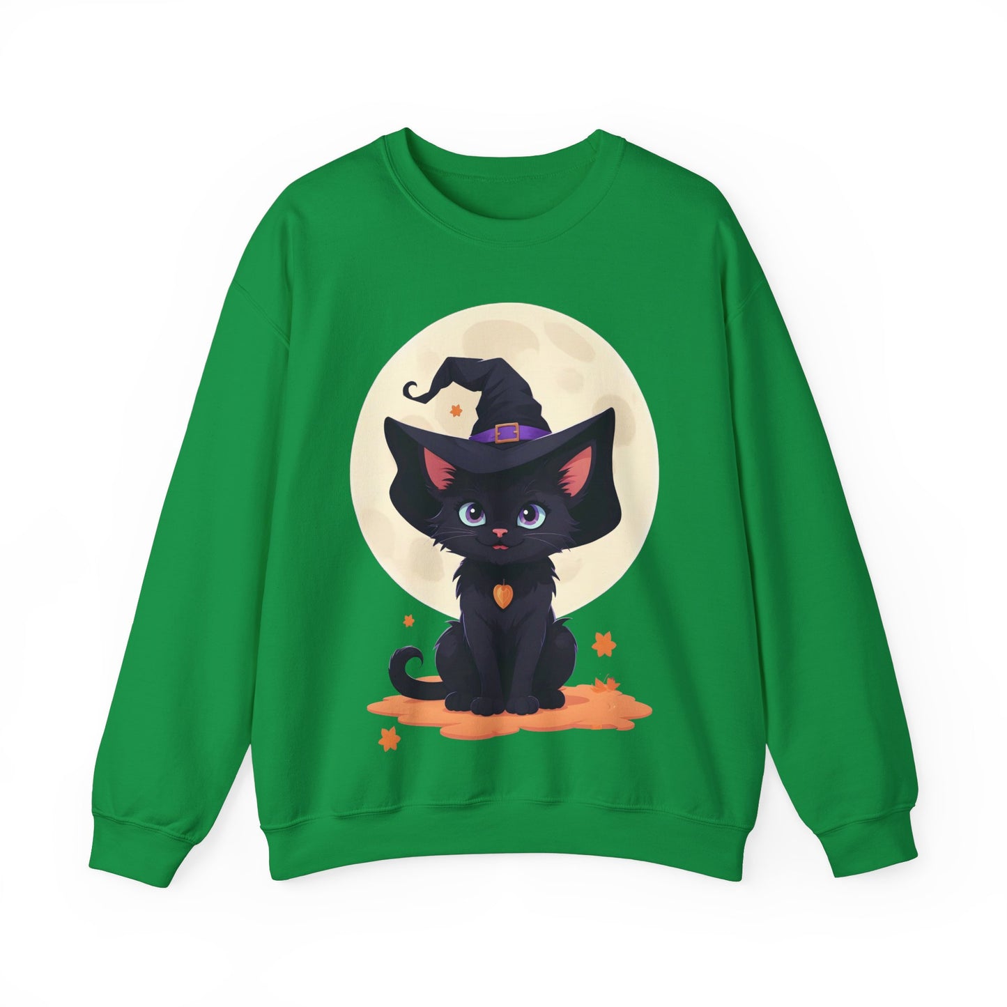 Halloween Fantasy Cute Smiling black Witch Kitten Sweatshirt, Halloween Sweatshirt, Witch Kitten Sweater, Fantasy Crewneck, Cute Halloween