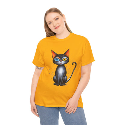 Cat Lover T-Shirt, Feline Graphic Tee, Multicolor Kitten Print Top, Animal Theme Shirt, Cat Enthusiast Clothing