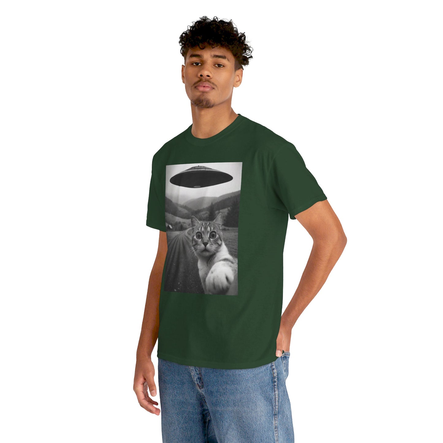 UFO Cat Tee, Alien Kitty Shirt, Space Cat Tshirt, Extraterrestrial Feline Top, Funny Cat Lover Gift