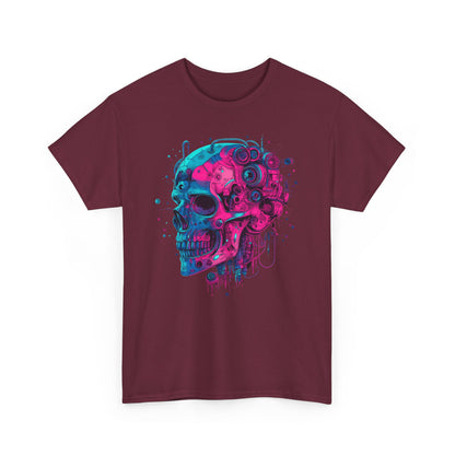 Cyborg Skull Unisex Tee Shirt, Colorful Skull Head Graphic Design, Casual Tee, Cyberpunk Shirt, Skeleton Print Shirt, Geek Gift