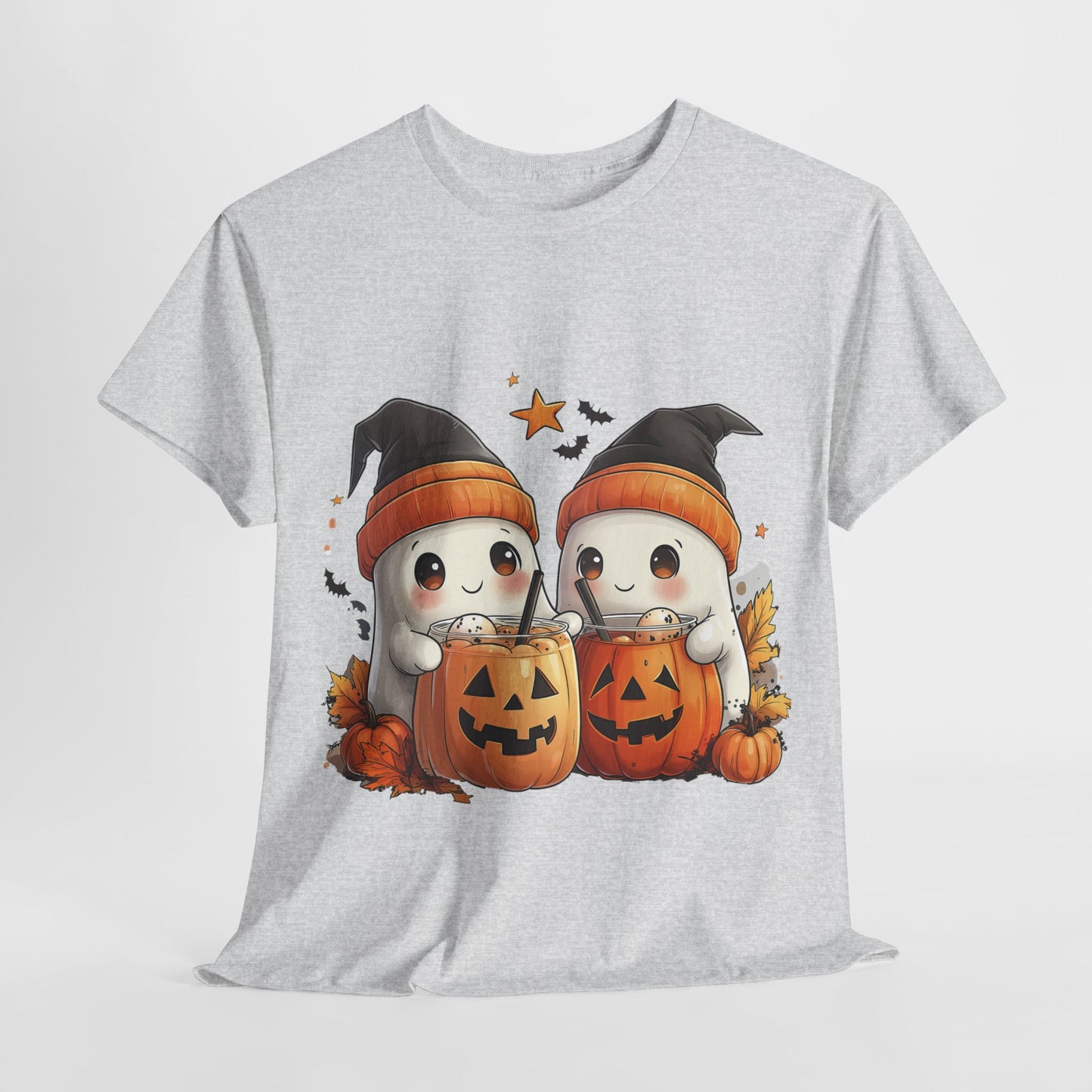 Halloween Ghost Unisex T-Shirt, Spooky Season Apparel, Orange Beanie Tee, Black Stars, Trick or Treat Shirt, Scary Costume Top