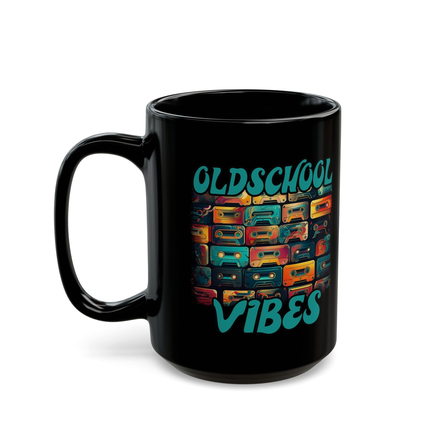 Oldschool Vibes 80er Retro Kassette Tasse, Geschenk für Musikliebhaber, Vintage Musik, Retro Kassette T-Shirt, Tasse Black Mug (11oz, 15oz)