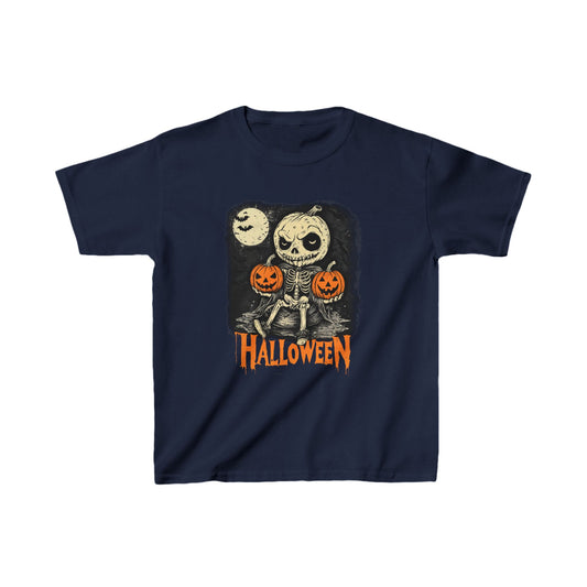 Halloween Pumpkin little Skull with Pumpkins and Ghosts, Halloween Tee for Children, Spooky Shirt for Kids, Trick or Treat Costume Top,