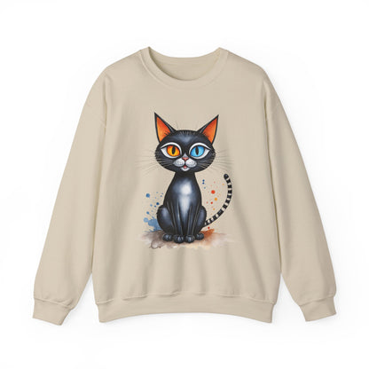 Buntes Katzen Sweatshirt / Schwarze Katze mit heterochromen Augen / Lustiger Katzenpullover / Geschenk / Katzenliebhaber