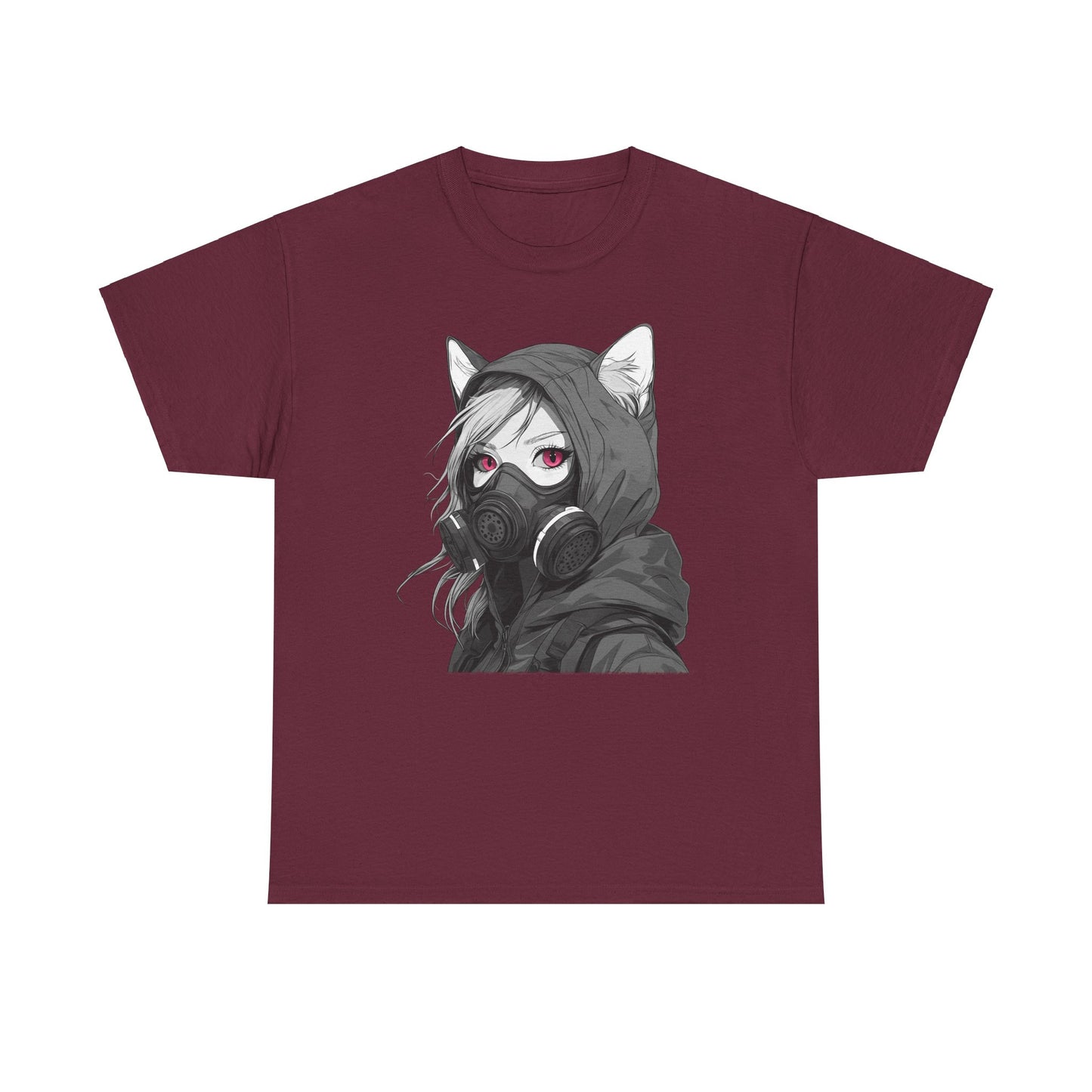 Futuristisches Anime Girl mit Gasmaske T-Shirt / Schwarzes Unisex Streetwear Shirt, Katzengirl Design, Geschenk für Anime- und Sci-Fi-Fans