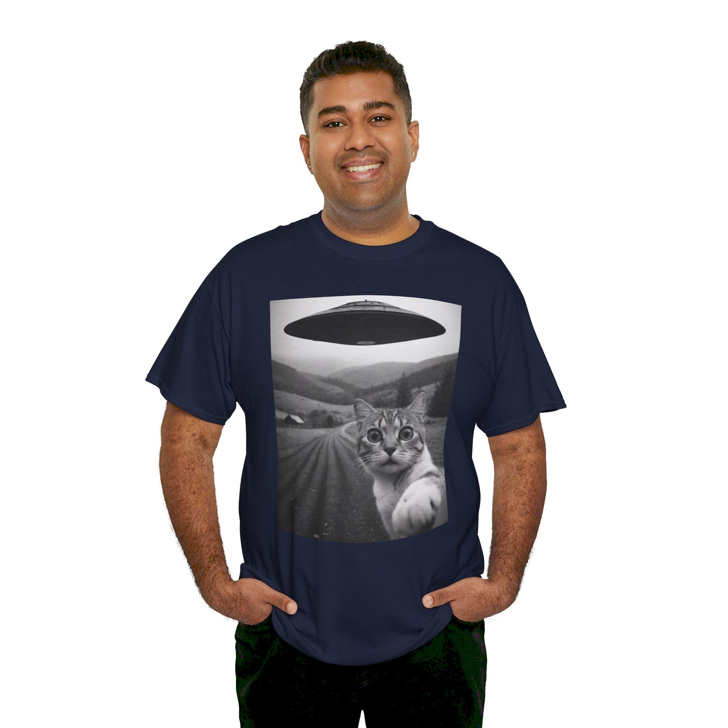 UFO Cat Tee, Alien Kitty Shirt, Space Cat Tshirt, Extraterrestrial Feline Top, Funny Cat Lover Gift