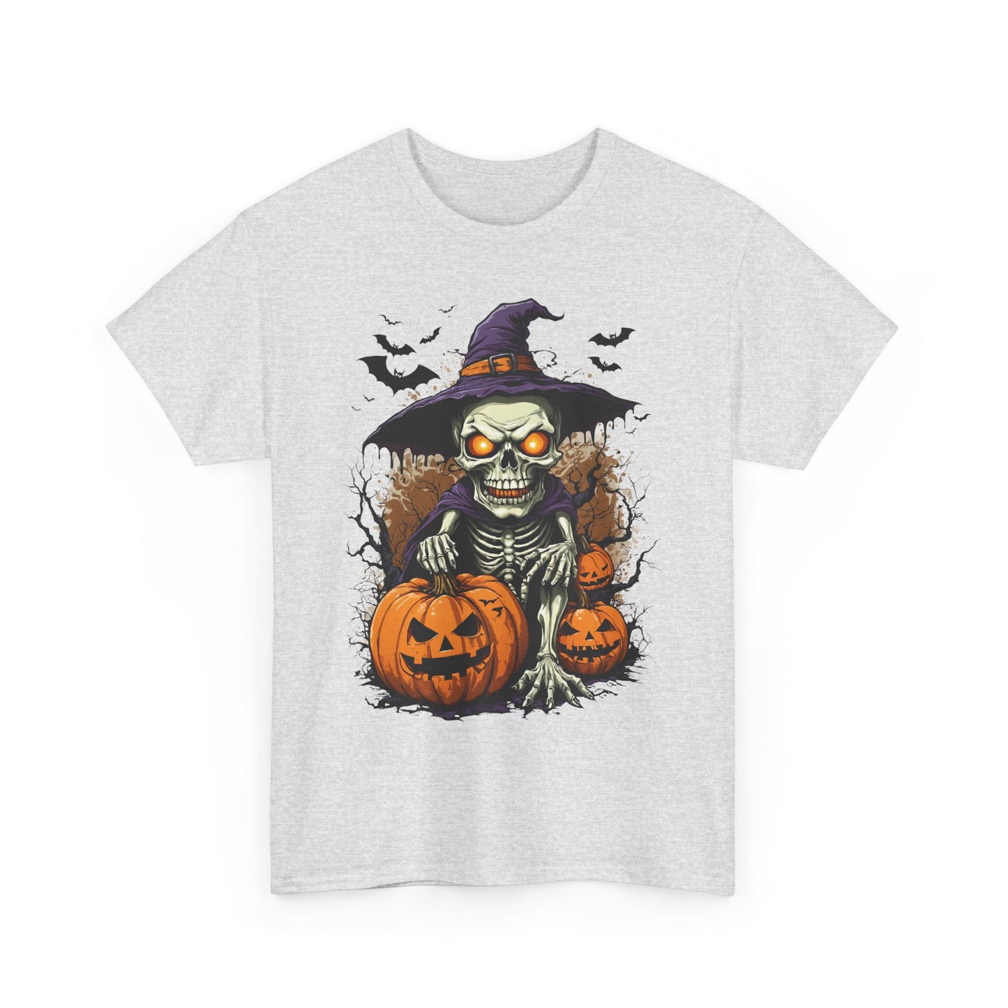 Halloween Pumpkin Skeleton Witch Tee, Spooky Unisex T-Shirt, Fall Season Shirt, Jack-O-Lantern Costume Top, Autumn Witch Theme Apparel