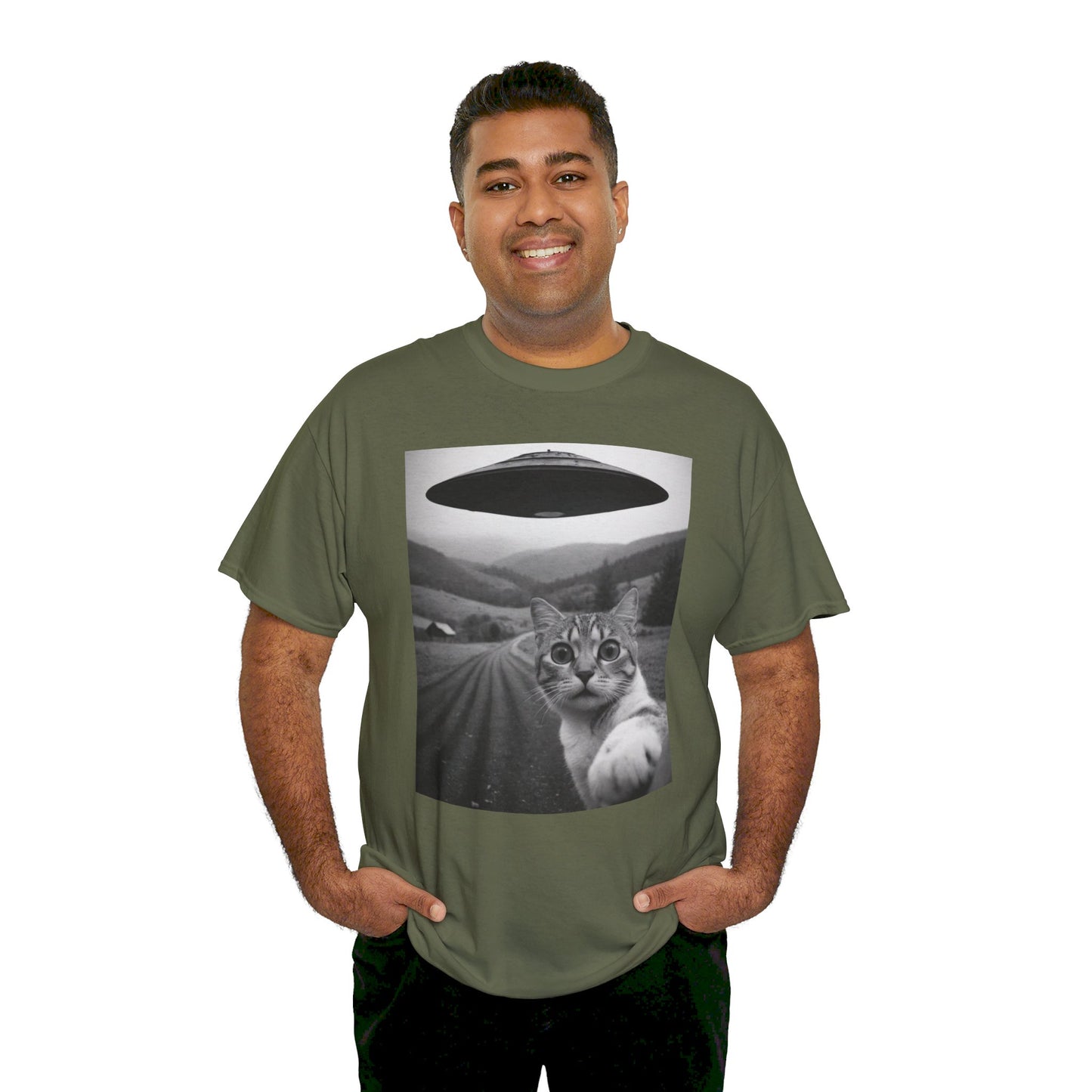 UFO Cat Tee, Alien Kitty Shirt, Space Cat Tshirt, Extraterrestrial Feline Top, Funny Cat Lover Gift