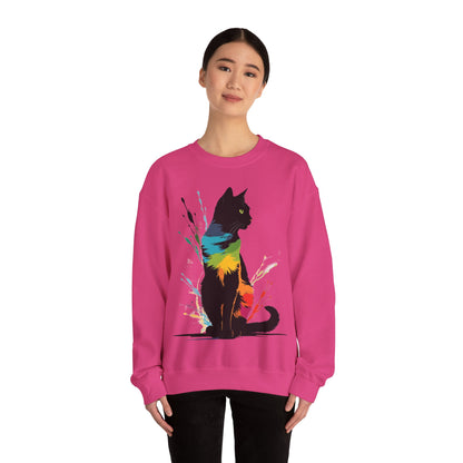 Black Cat Paint Splatter Sweatshirt, Cat Lover Gift, Animal Graphic Jumper, Unique Pet Clothing, Halloween Costume, Gifts for Her