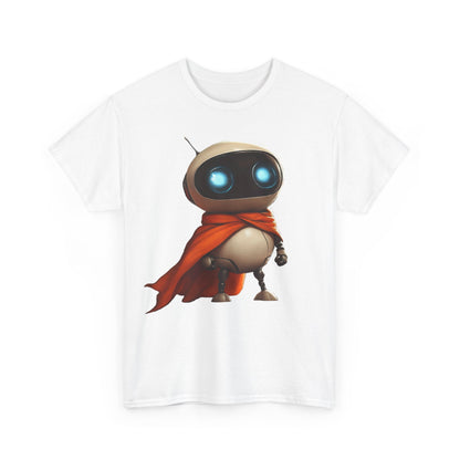 Süßer Roboter T-Shirt mit Umhang / Sci-Fi Cartoon Roboter Grafik Tee / Lustiges Unisex Shirt für Tech-Liebhaber