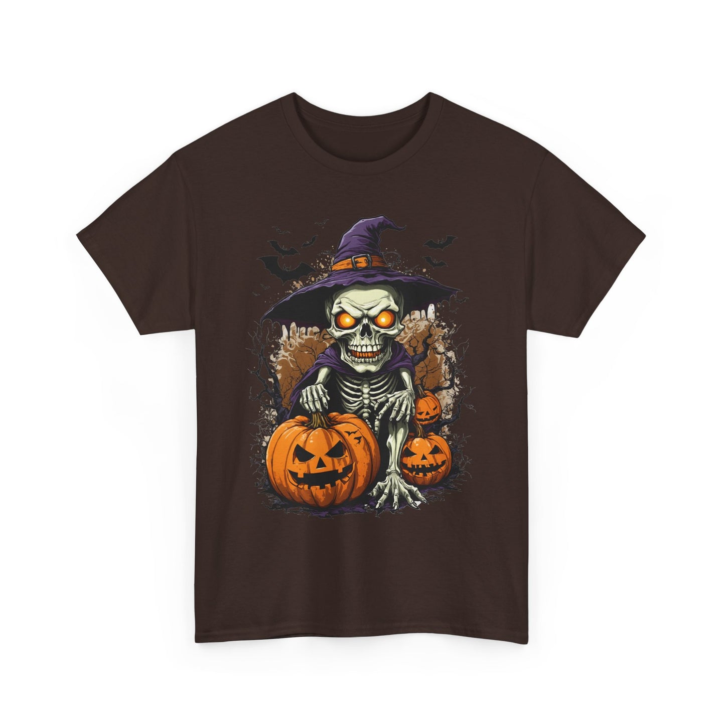 Halloween Pumpkin Skeleton Witch Tee, Spooky Unisex T-Shirt, Fall Season Shirt, Jack-O-Lantern Costume Top, Autumn Witch Theme Apparel