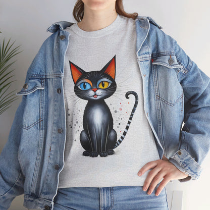 Cat Lover T-Shirt, Feline Graphic Tee, Multicolor Kitten Print Top, Animal Theme Shirt, Cat Enthusiast Clothing