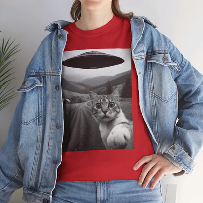 UFO Cat Tee, Alien Kitty Shirt, Space Cat Tshirt, Extraterrestrial Feline Top, Funny Cat Lover Gift