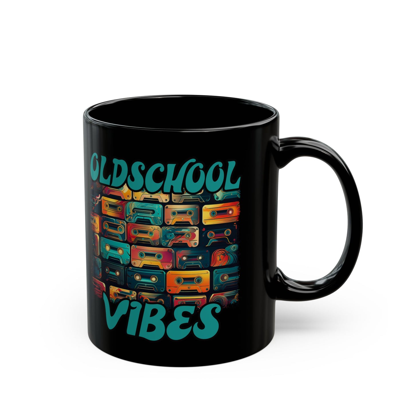 Oldschool Vibes 80er Retro Kassette Tasse, Geschenk für Musikliebhaber, Vintage Musik, Retro Kassette T-Shirt, Tasse Black Mug (11oz, 15oz)