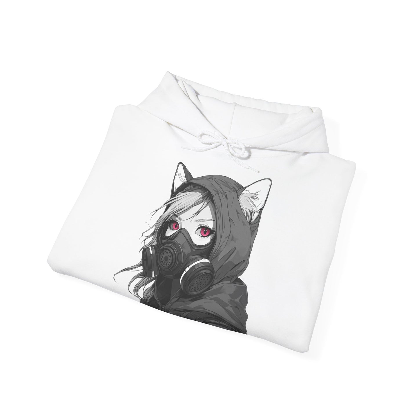 Anime Girl mit Gasmaske T-Shirt / Mask, Schwarzes Unisex Hoodie, Katzengirl Design, Geschenk für Anime- und Sci-Fi-Fans Unisex Heavy Blend™