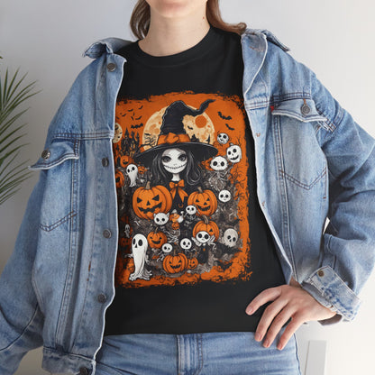 Halloween Pumpkin Witch Tee, Spooky T-Shirt, Halloween Costume Shirt, Fall Witch Graphic Top, Halloween Party Outfit