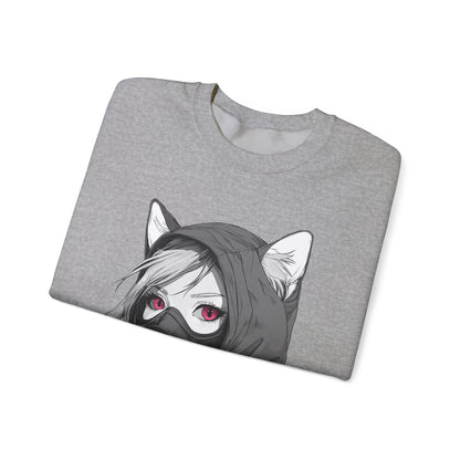 Future Anime Girl mit Gasmaske Sweatshirt /Schwarzes Unisex Streetwear Shirt, Katzengirl Design, Geschenk für Anime- und Sci-Fi-Fans