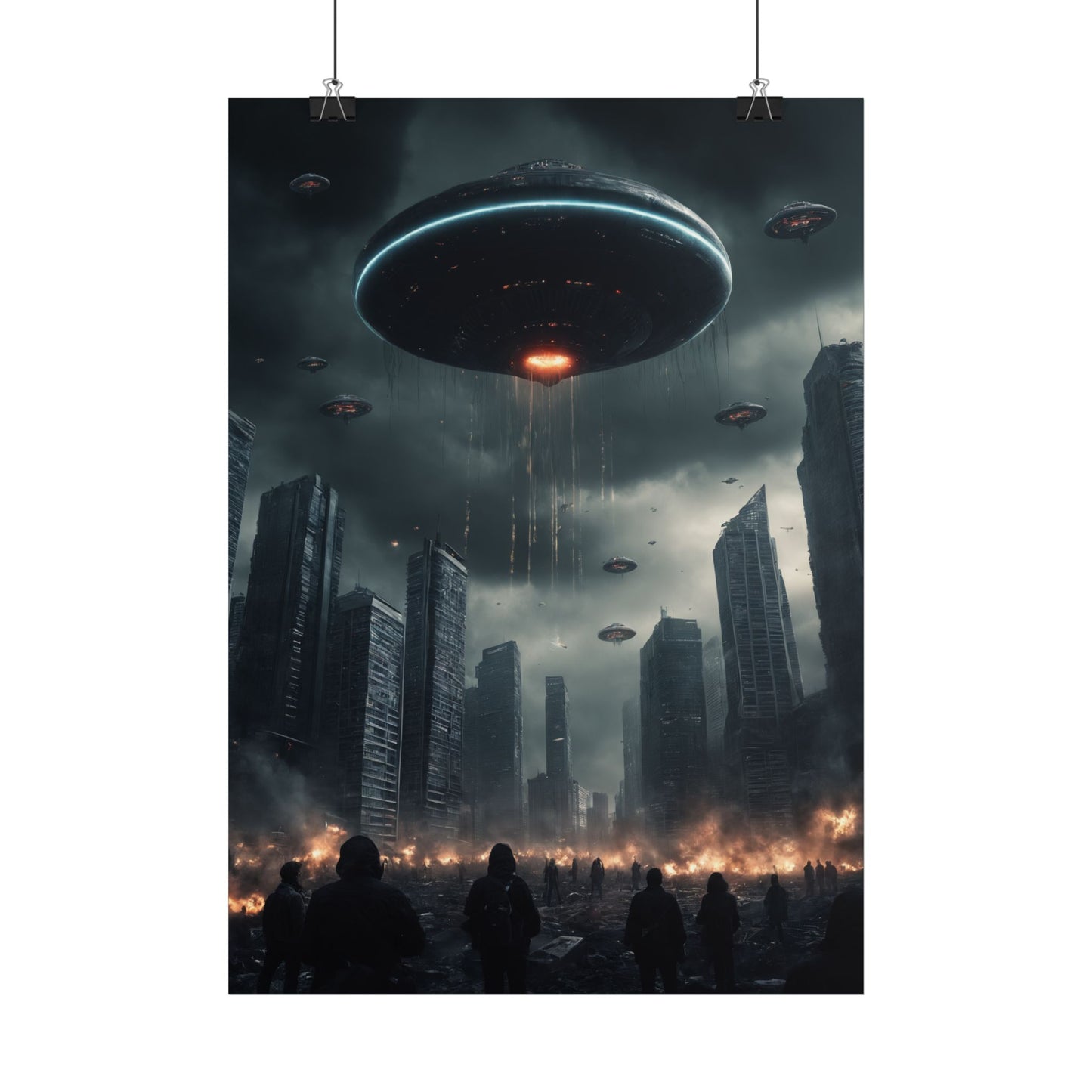 Alien Invasion Poster Sci-Fi Wanddekor mit Aliens & UFOs, Vintage Alien Art Print, Futuristisches Geschenk für Sci-Fi Liebhaber