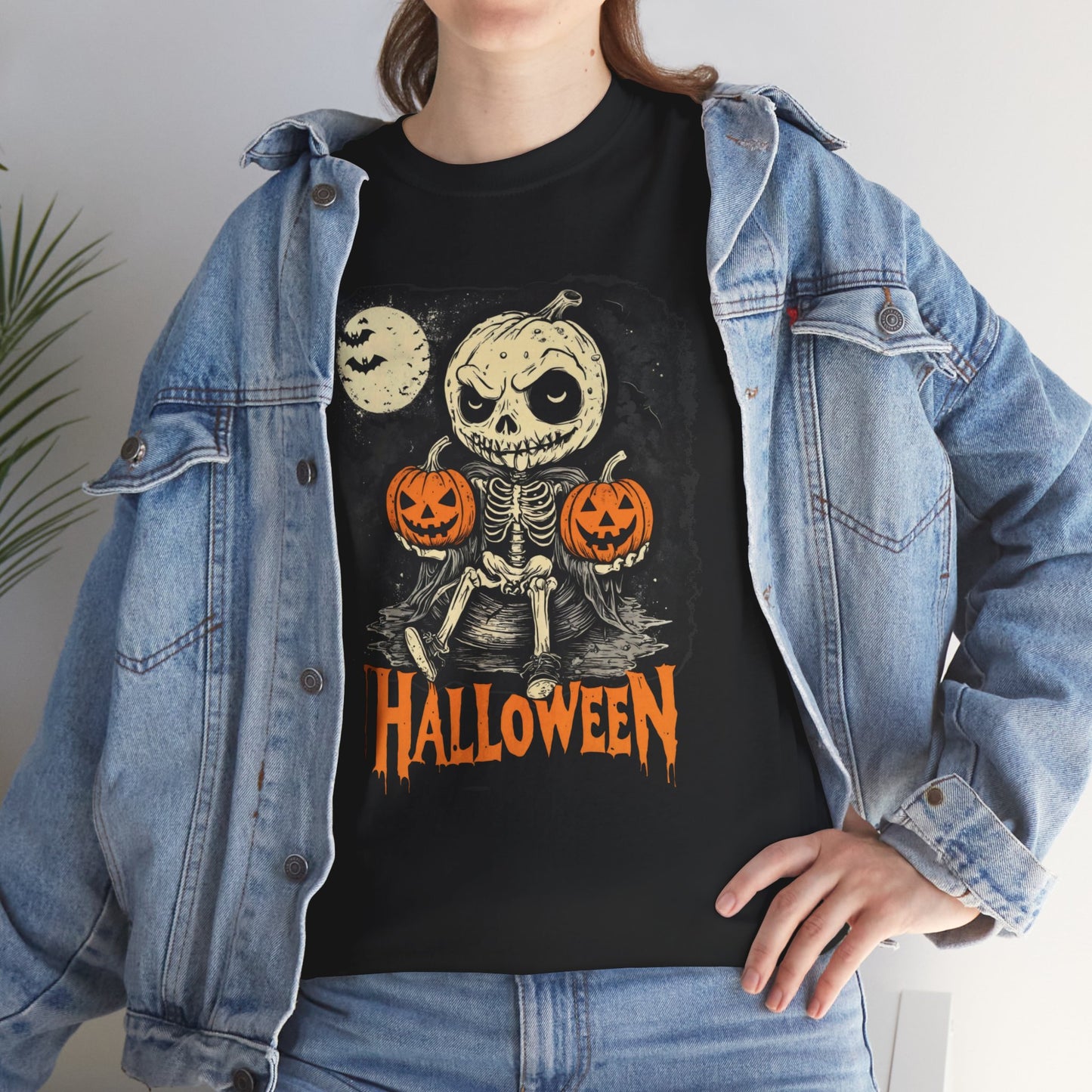 Halloween Pumpkin little Skull Tee, Spooky T-Shirt, Halloween Costume Shirt, Fall Witch Graphic Top, Halloween Party Outfit