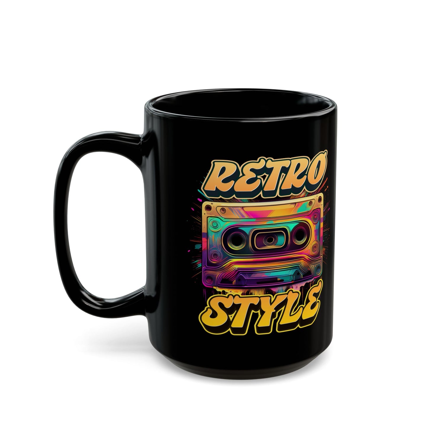 Oldschool Vibes 80er Retro Kassette Tasse, Geschenk für Musikliebhaber, Vintage Musik, Retro Kassette T-Shirt, Tasse Black Mug (11oz, 15oz)