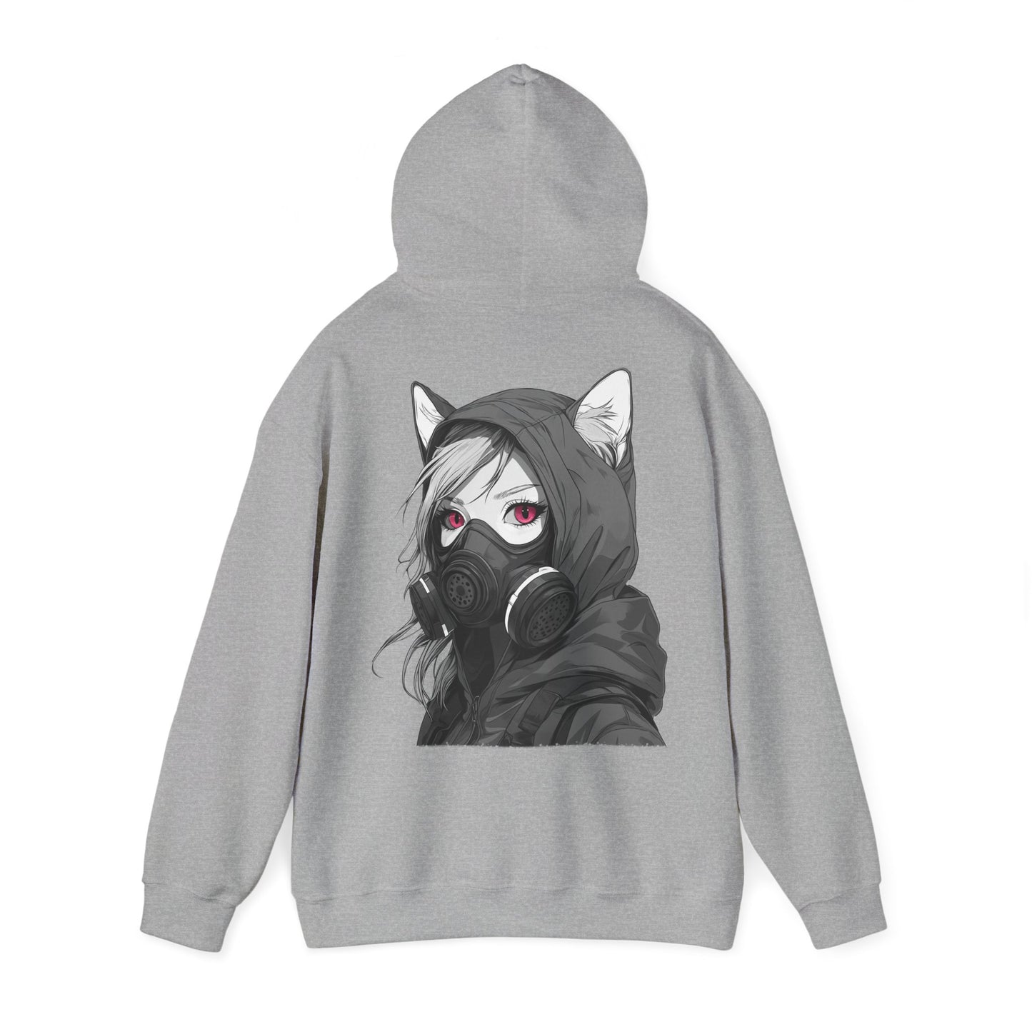 Anime Girl mit Gasmaske T-Shirt / Mask, Schwarzes Unisex Hoodie, Katzengirl Design, Geschenk für Anime- und Sci-Fi-Fans Unisex Heavy Blend™