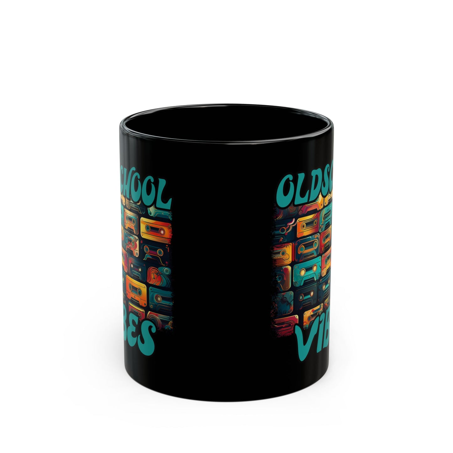 Oldschool Vibes 80er Retro Kassette Tasse, Geschenk für Musikliebhaber, Vintage Musik, Retro Kassette T-Shirt, Tasse Black Mug (11oz, 15oz)