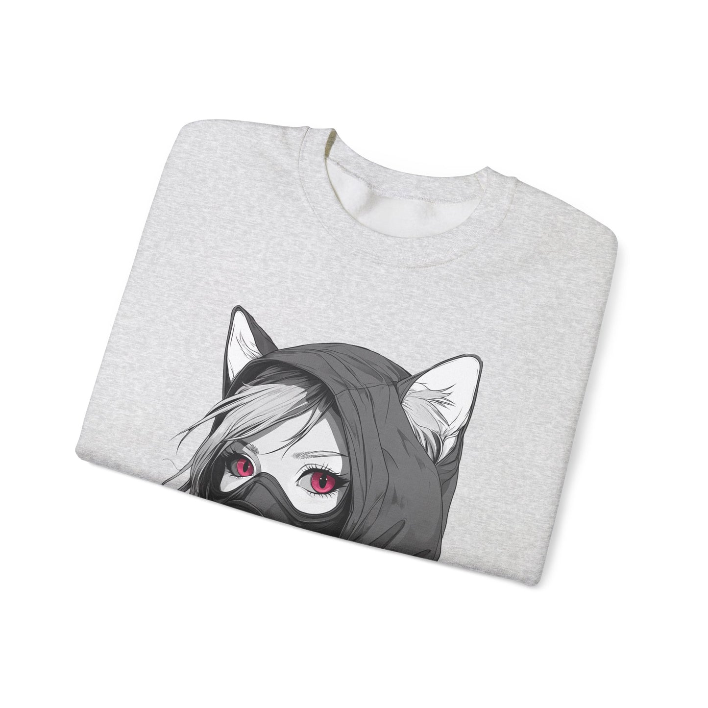 Future Anime Girl mit Gasmaske Sweatshirt /Schwarzes Unisex Streetwear Shirt, Katzengirl Design, Geschenk für Anime- und Sci-Fi-Fans