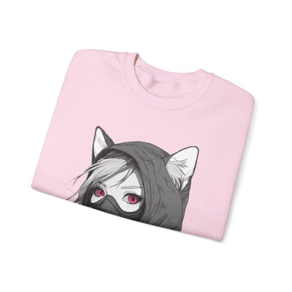 Future Anime Girl mit Gasmaske Sweatshirt /Schwarzes Unisex Streetwear Shirt, Katzengirl Design, Geschenk für Anime- und Sci-Fi-Fans