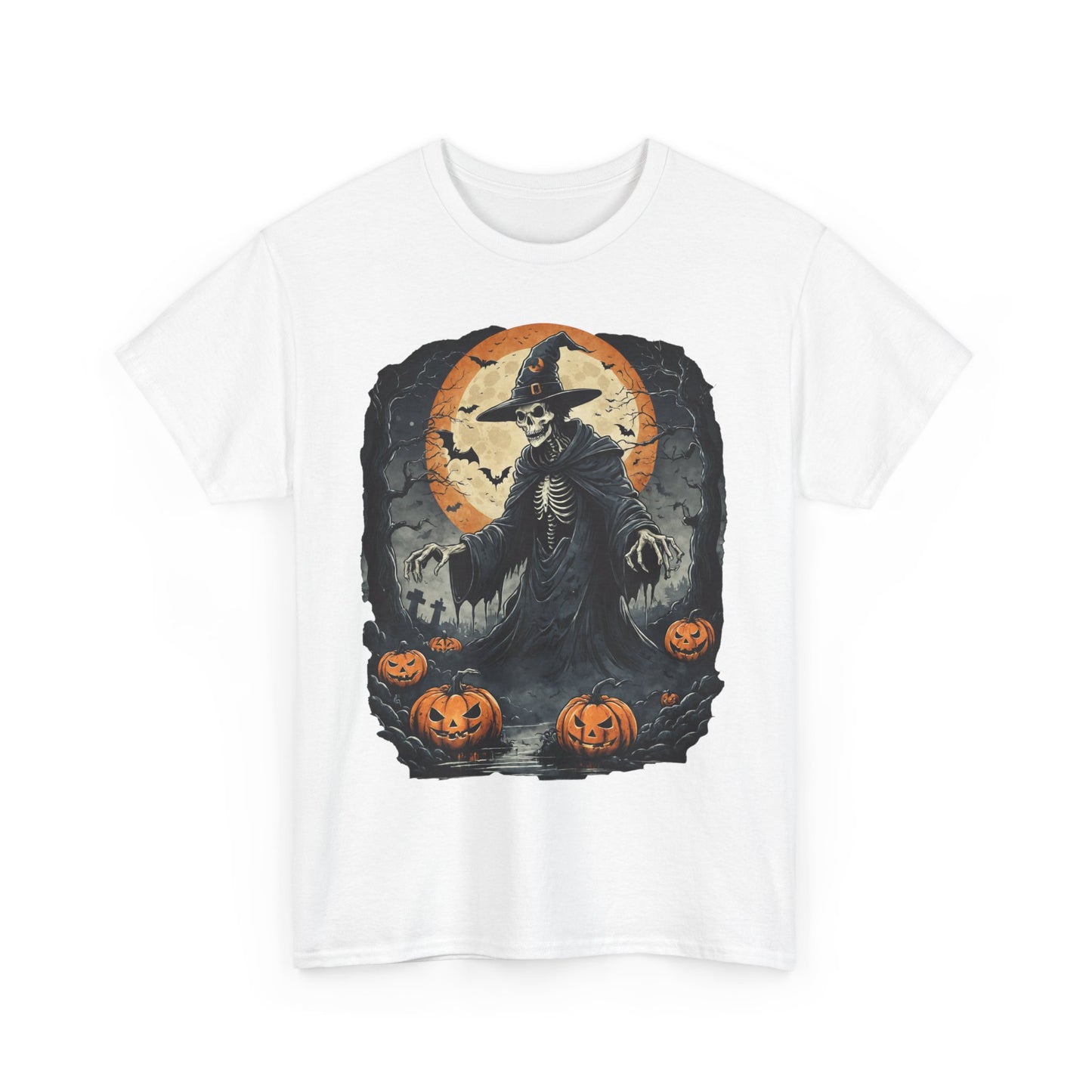 Halloween Pumpkin Skeleton Witch Tee, Spooky Unisex T-Shirt, Fall Season Shirt, Jack-O-Lantern Costume Top, Autumn Witch Theme Apparel