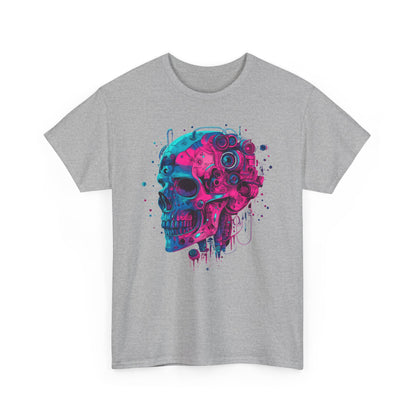 Cyborg Skull Unisex Tee Shirt, Colorful Skull Head Graphic Design, Casual Tee, Cyberpunk Shirt, Skeleton Print Shirt, Geek Gift