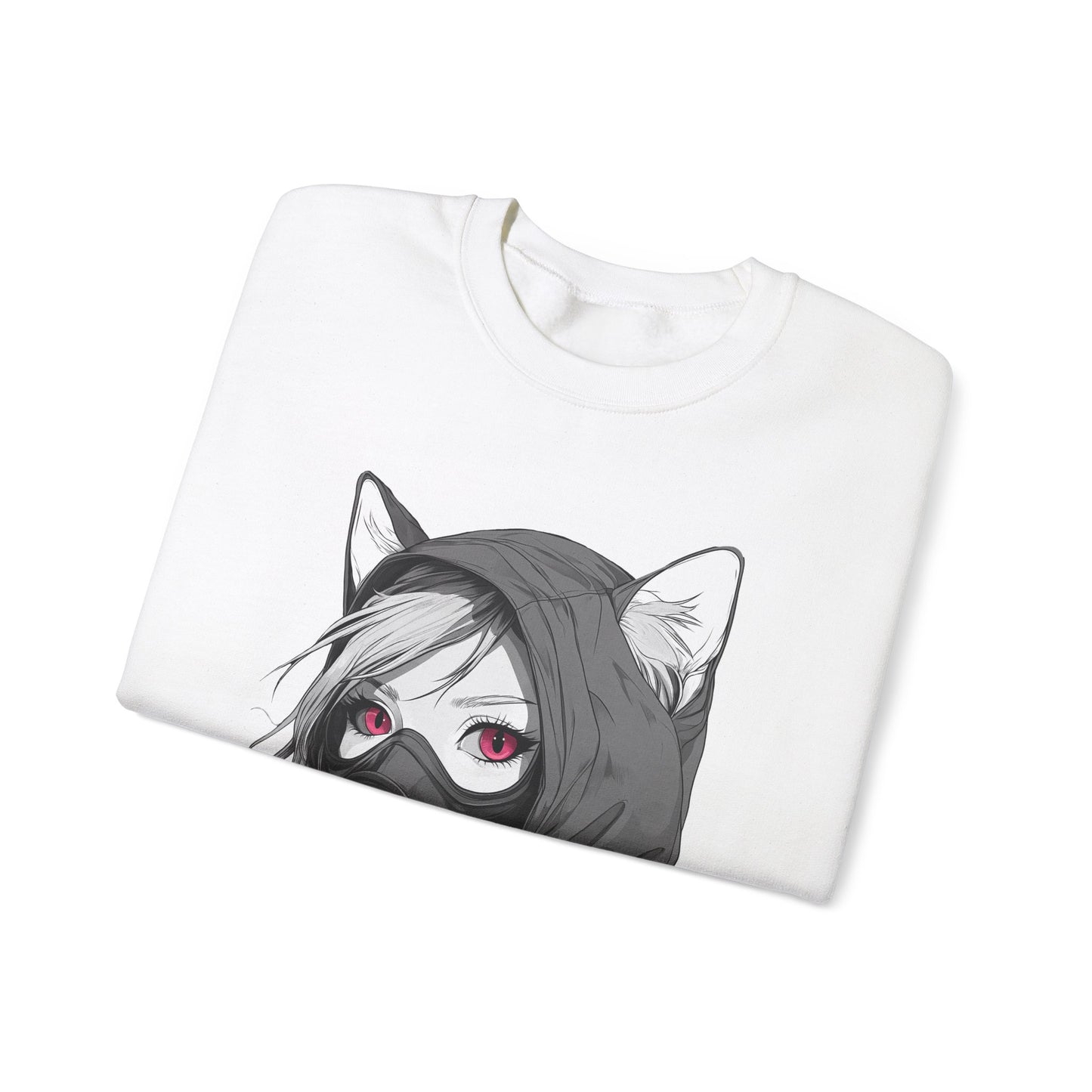 Future Anime Girl mit Gasmaske Sweatshirt /Schwarzes Unisex Streetwear Shirt, Katzengirl Design, Geschenk für Anime- und Sci-Fi-Fans