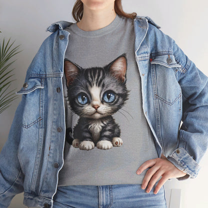 Cat Lover T-Shirt, Cute Kitten Graphic Tee, Animal Print Top, Blue Eyed Cat Shirt, Pet Owner Gift