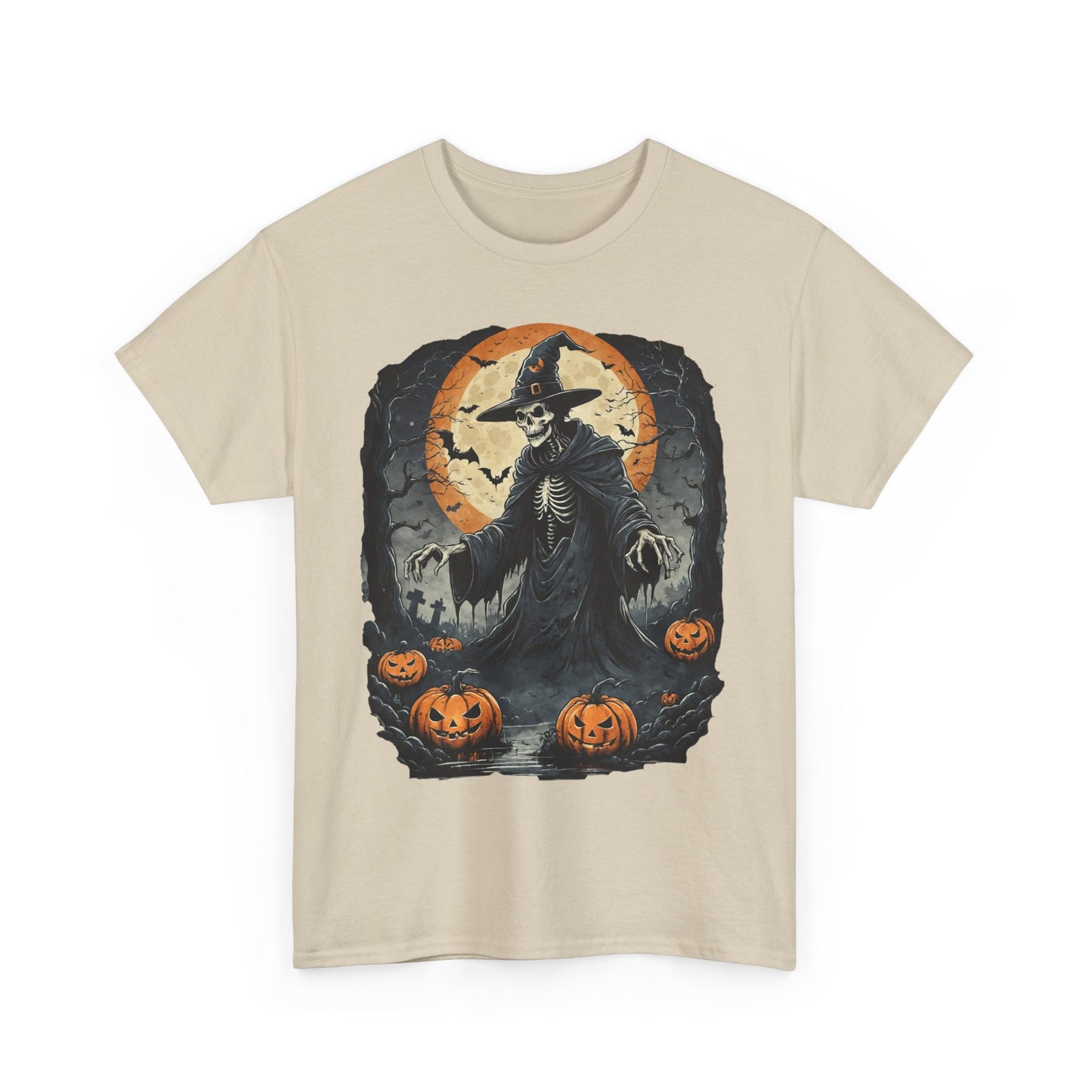 Halloween Pumpkin Skeleton Witch Tee, Spooky Unisex T-Shirt, Fall Season Shirt, Jack-O-Lantern Costume Top, Autumn Witch Theme Apparel