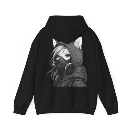 Anime Girl mit Gasmaske T-Shirt / Mask, Schwarzes Unisex Hoodie, Katzengirl Design, Geschenk für Anime- und Sci-Fi-Fans Unisex Heavy Blend™