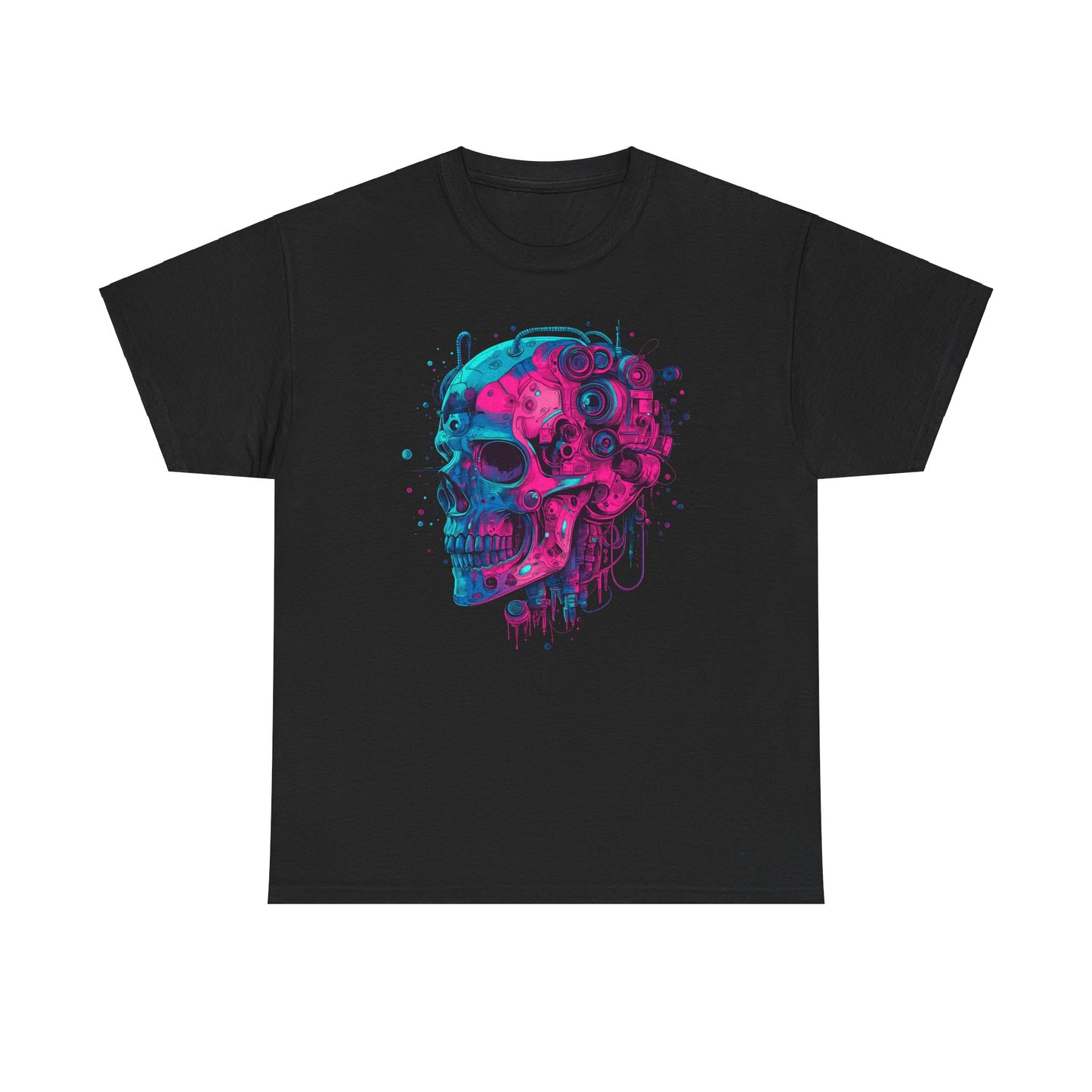 Cyborg Skull Unisex Tee Shirt, Colorful Skull Head Graphic Design, Casual Tee, Cyberpunk Shirt, Skeleton Print Shirt, Geek Gift