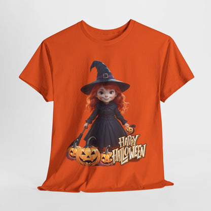 Halloween Witch Tee, Spooky Kids Shirt, Red Haired Girl Costume Top, Cute Smiling Witches Apparel, Unisex Tshirt, Holiday Clothing, Trick or