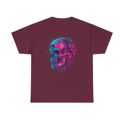 Cyborg Skull Unisex Tee Shirt, Colorful Skull Head Graphic Design, Casual Tee, Cyberpunk Shirt, Skeleton Print Shirt, Geek Gift