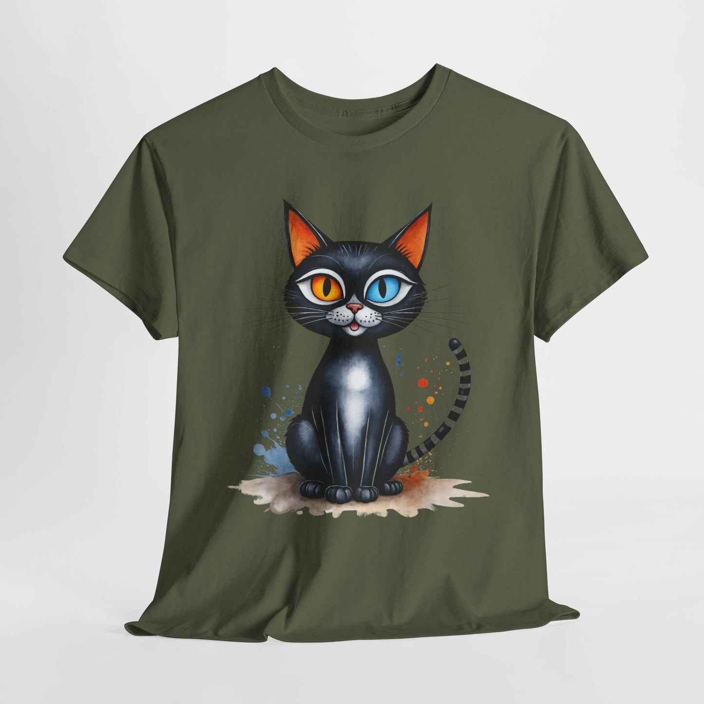 Buntes Katzen T-Shirt / Schwarze Katze mit heterochromen Augen / Lustiger Katzenpullover / Geschenk / Katzenliebhaber