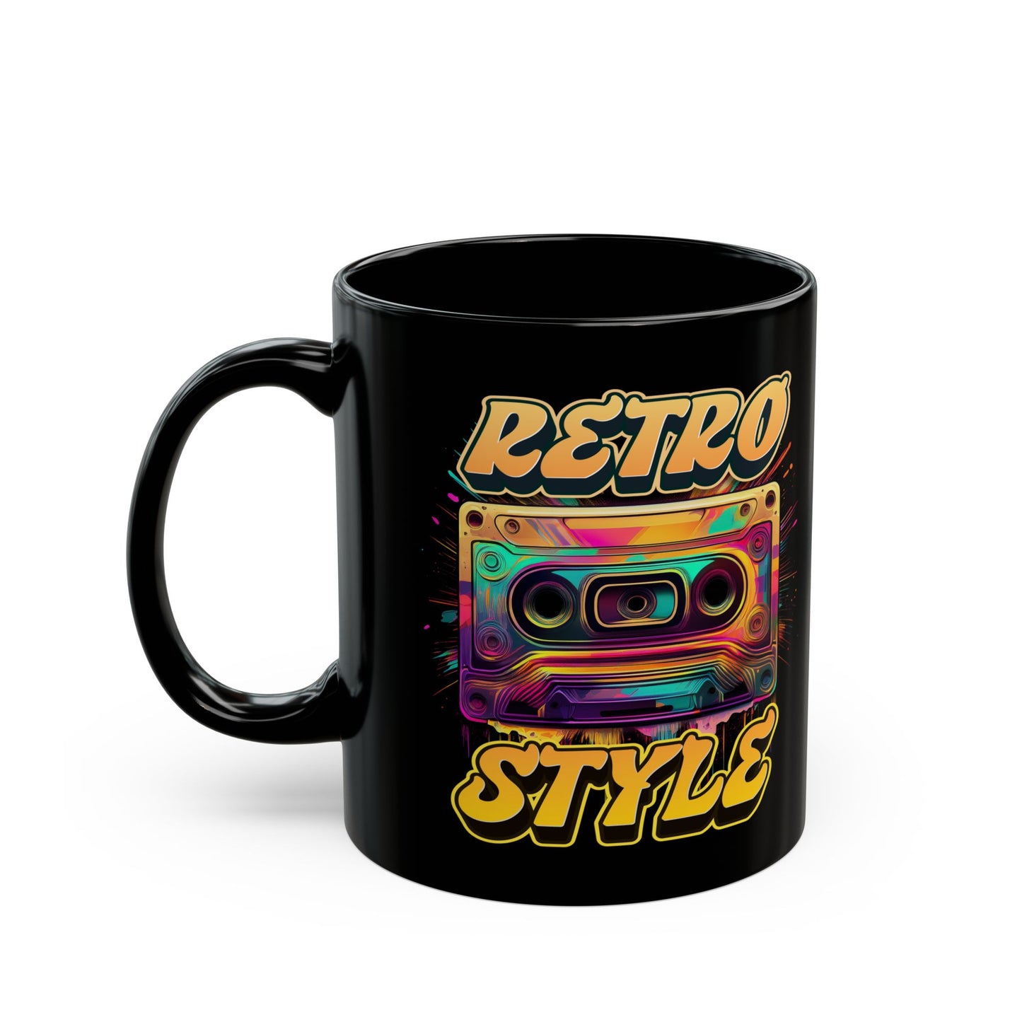 Oldschool Vibes 80er Retro Kassette Tasse, Geschenk für Musikliebhaber, Vintage Musik, Retro Kassette T-Shirt, Tasse Black Mug (11oz, 15oz)