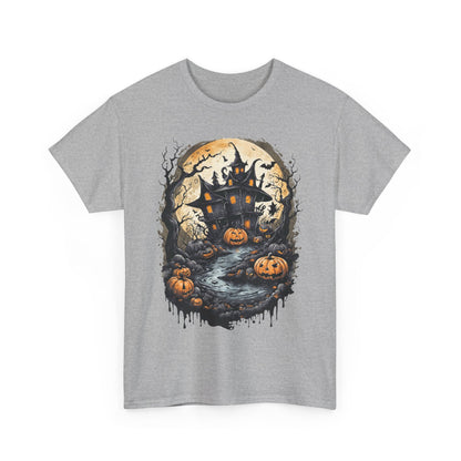 Halloween Pumpkin Dark House Tee, Scary Halloween Shirt, Horror Pumpkin T-Shirt, Spooky Jack-o-Lantern Top, Halloween Costume Apparel