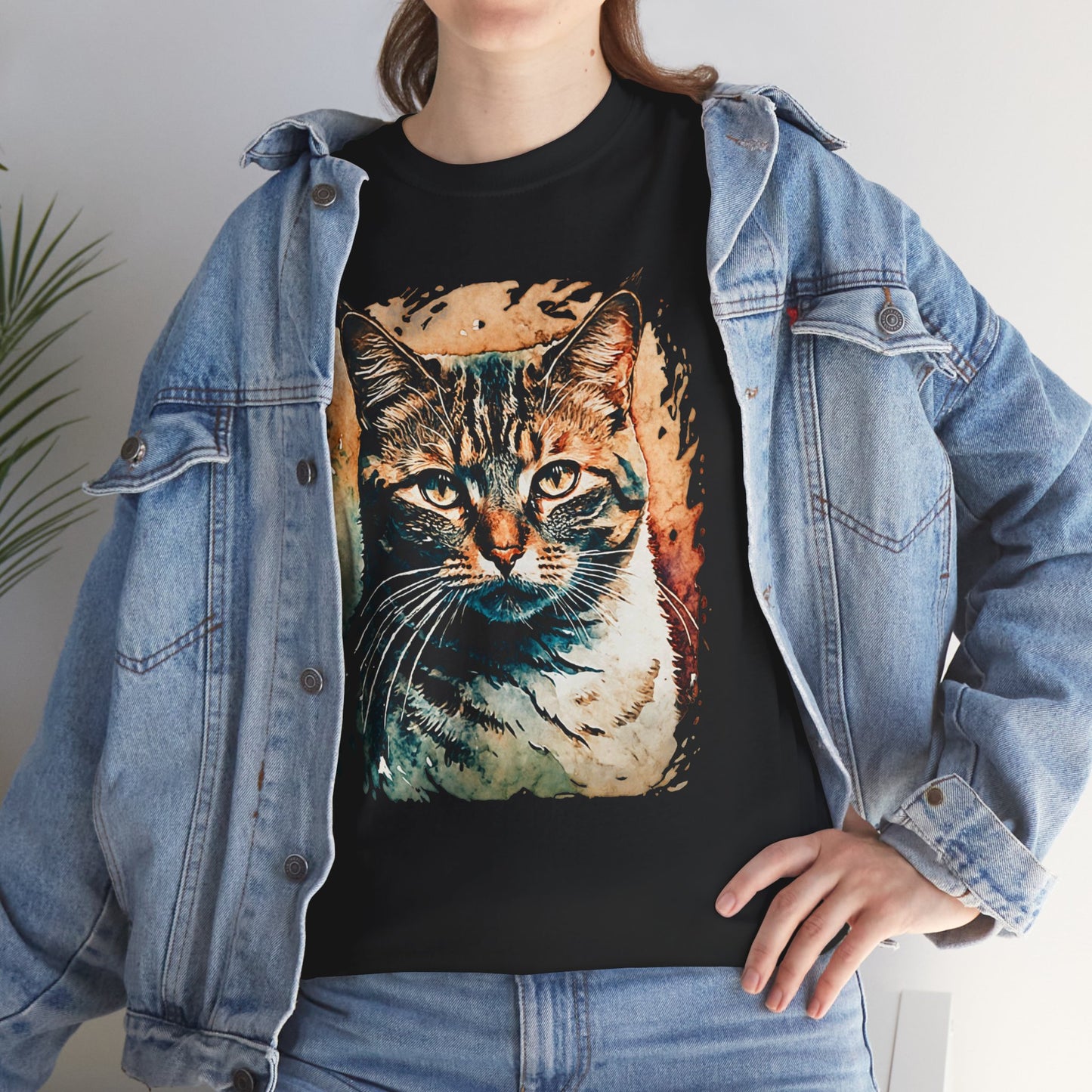 Wasserfarben Kunstwerk Katze /Katzenportrait in Wasserfarbenstil auf T-Shirt / Künstlerisches Design für Katzenliebhaber/Kunst/Picasso