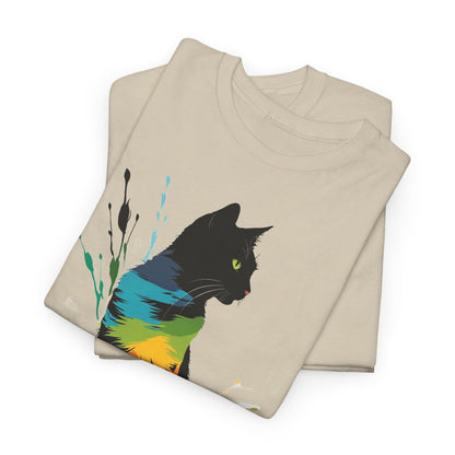 Schwarze Katze mit Farbspritzer auf T-Shirt Geschenk, Katzenliebhaber, Unikat, Outfit