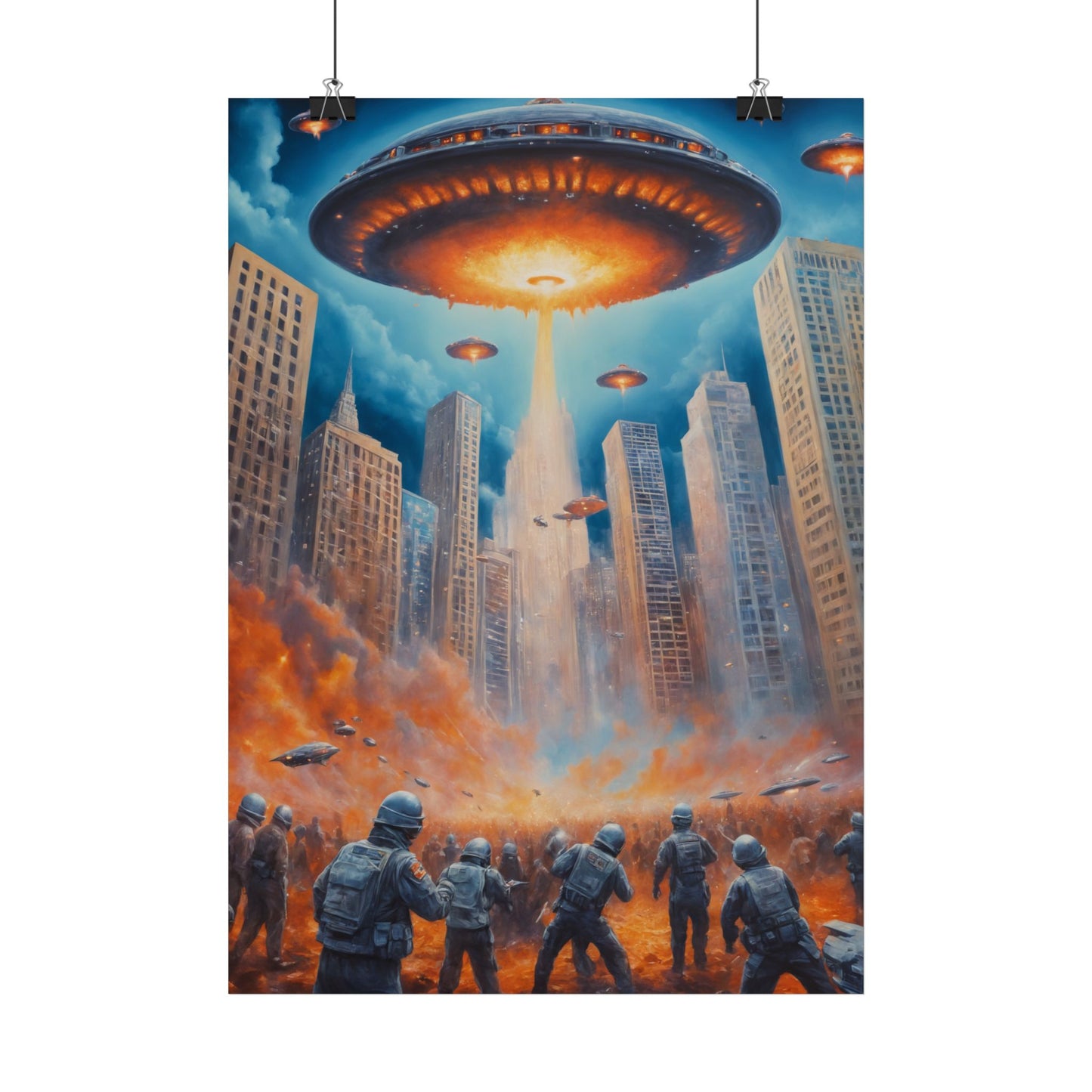 Alien Invasion Poster Retro Sci-Fi Wanddekor mit Aliens & UFOs, Vintage Alien Art Print, Futuristisches Geschenk für Sci-Fi Liebhaber