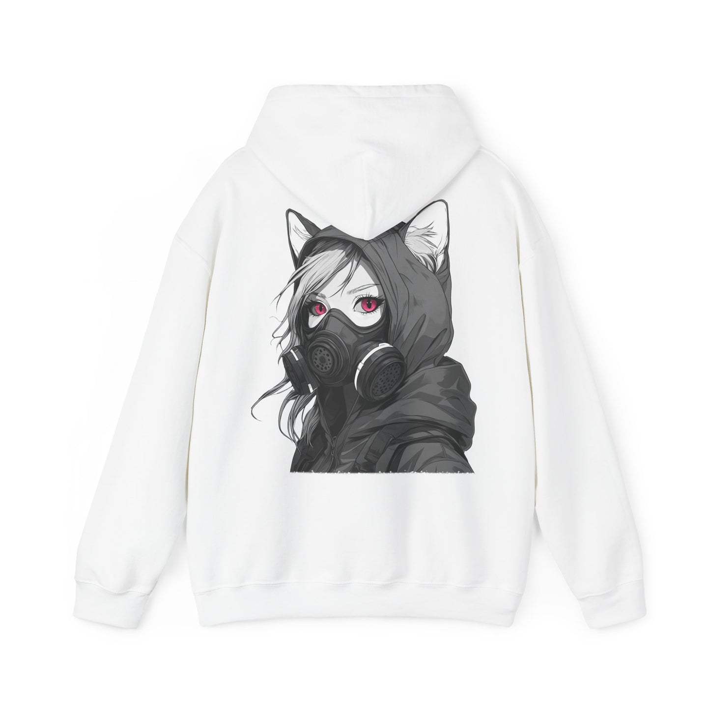 Anime Girl mit Gasmaske T-Shirt / Mask, Schwarzes Unisex Hoodie, Katzengirl Design, Geschenk für Anime- und Sci-Fi-Fans Unisex Heavy Blend™