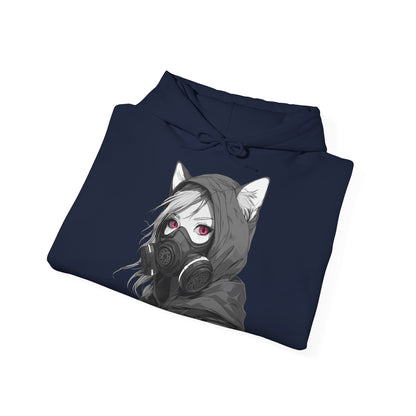 Anime Girl mit Gasmaske T-Shirt / Mask, Schwarzes Unisex Hoodie, Katzengirl Design, Geschenk für Anime- und Sci-Fi-Fans Unisex Heavy Blend™