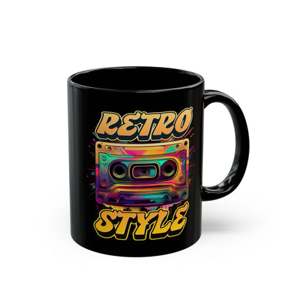 Oldschool Vibes 80er Retro Kassette Tasse, Geschenk für Musikliebhaber, Vintage Musik, Retro Kassette T-Shirt, Tasse Black Mug (11oz, 15oz)